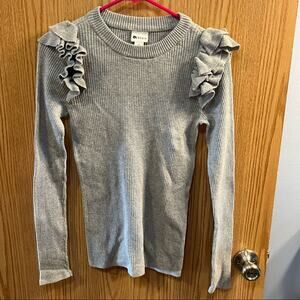 Stylus Gray Ruffle Shoulder Ribbed Top w/ Long Sleeves Women's Size Medium
